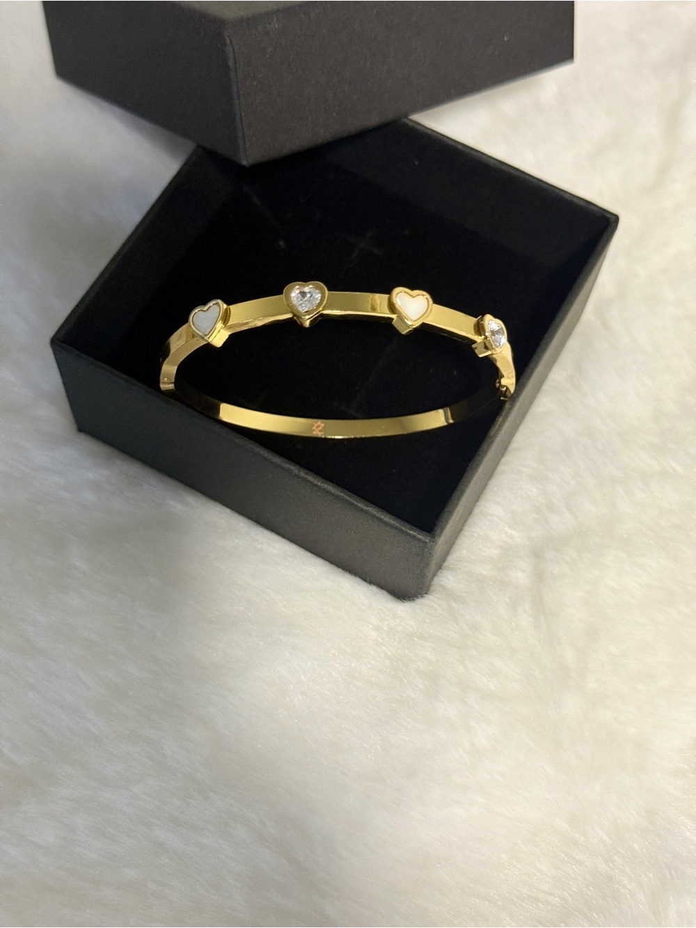 Gold Heart Accent Bangle Bracelet - Women Jewelry